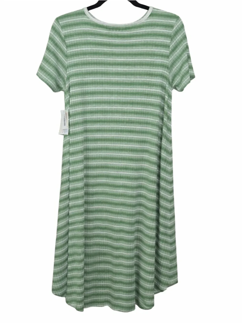 LuLaRoe NWT Carly Dress L Green Stripe Pocket short sleeve flowy - Picture 6 of 6